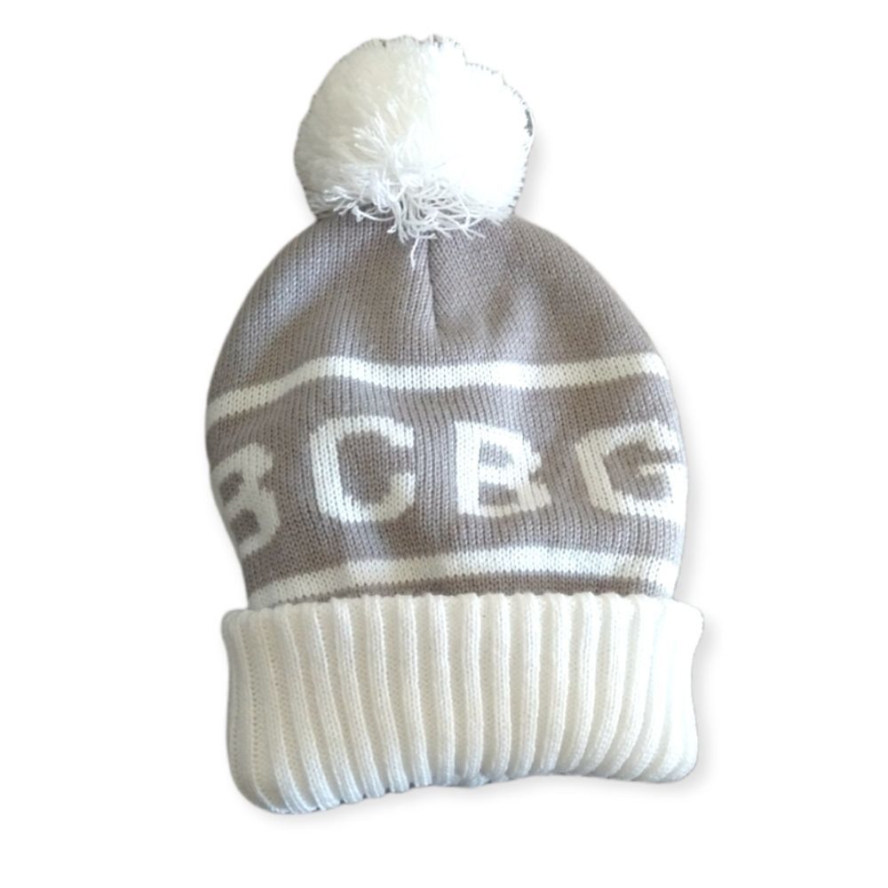 Kids BCBGirls Beanie Puff Ball Grey